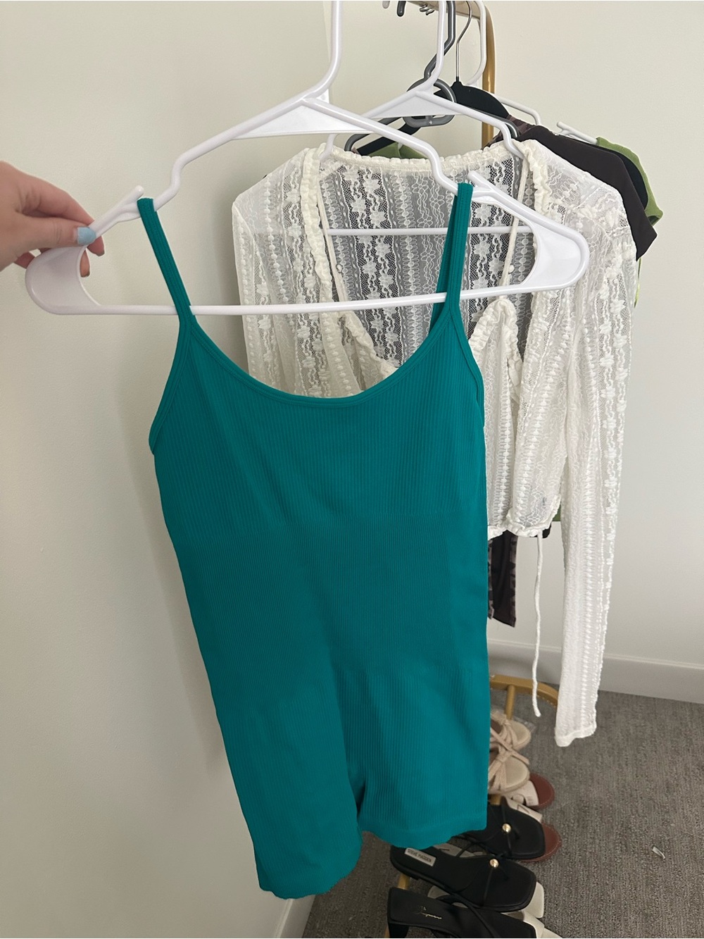 Women’s Teal Ribbed Tank Romper